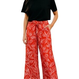 2/$30 Sincerely Jules Orange Floral Silky Wide-Leg Palazzo Pants – Size Large